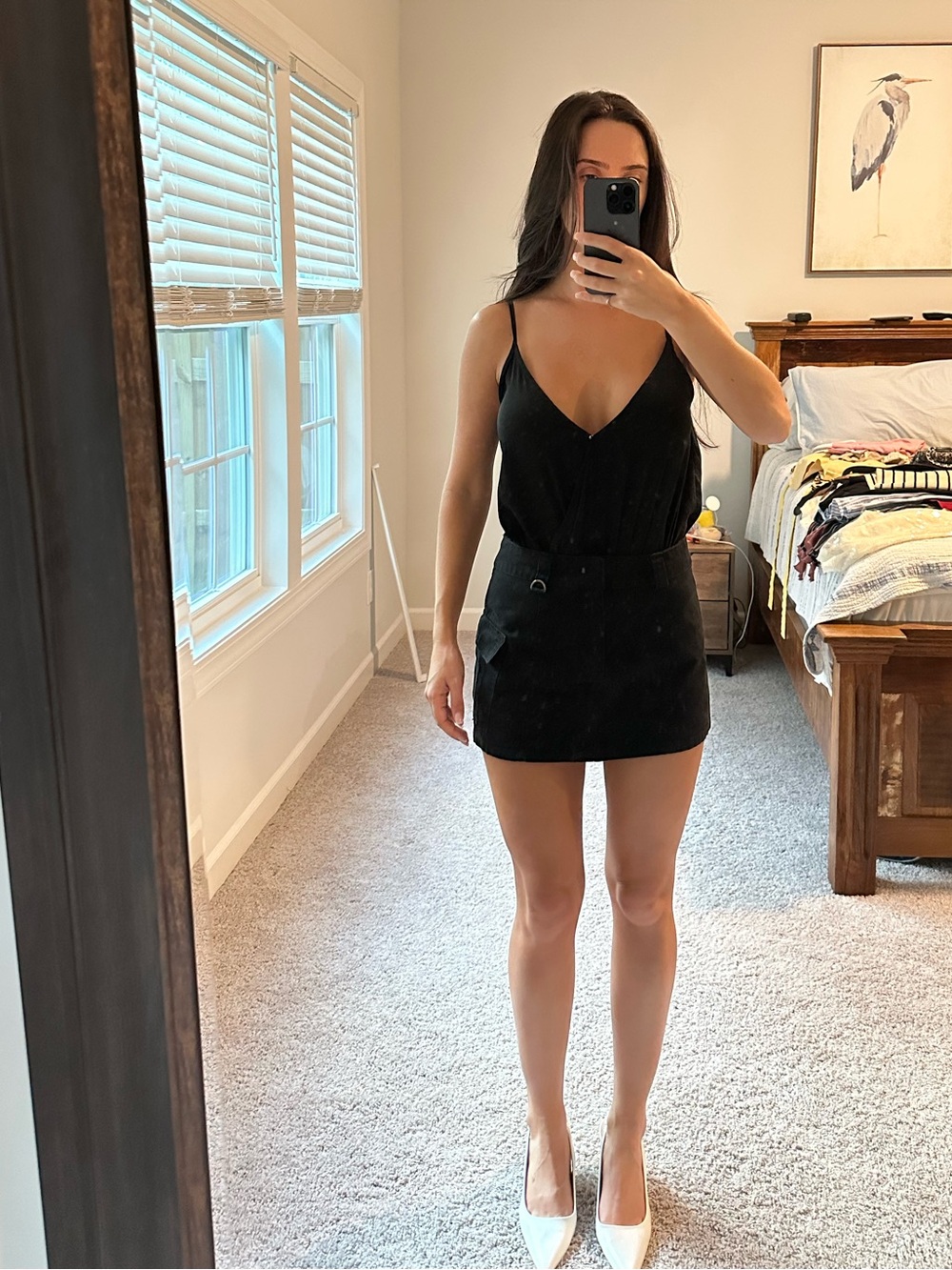 Women’s Black Button Closure V-Neck Camisole Bodysuit